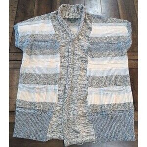 Eddie Bauer Cap Sleeve Open Cardigan Knit Sweater Vest Wool Blend Pockets Sz M